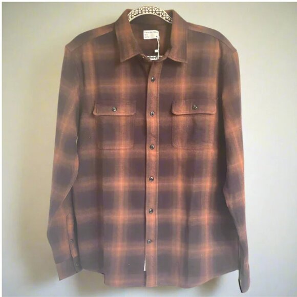 Frank and Oak Kapok Over Shirt Mens Medium Brown Plaid Flannel Jacket Cocoa - Picture 1 of 7